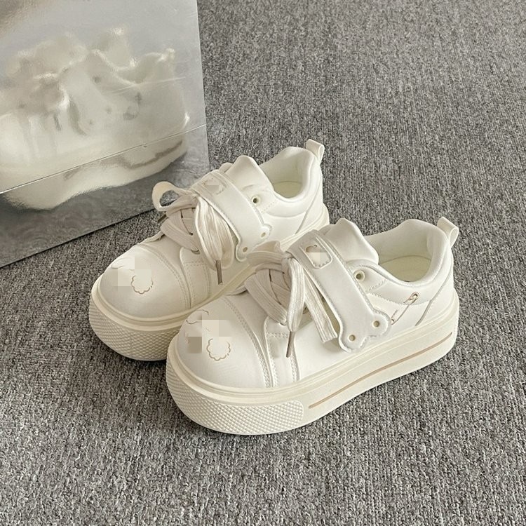 High-Appearance Korean-Style Velcro Thick-Soled Shoes for Women, 2026 New Spring/Summer Sneakers, White Shoes, Student Bread Shoes