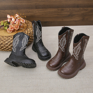 Girls Western Cowboy Boots 2024 Autumn and Winter New Retro Embroidered Children Martin Boots High Barrel Performance Boots
