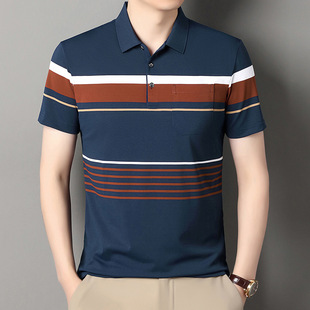Daifa Summer in stock New Thin Lar Short-sleeved Fashionable Fit Business Middle-aged Men's Striped Polo Shirt