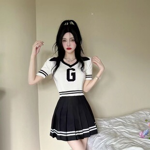 Striped Pleated Skirt Women's Summer New Korean Style Student Academic Style JK Uniform A- Shaped Lotus Skirt Ins