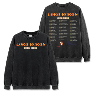 Cross-border American Lord Huron printed washed short sleeve T-shirt loose round neck casual hooded sweater men's wholesale