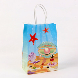 Kraft Paper Party Ocean Series Cartoon Shopping Bag Printed Gift Tote Bag