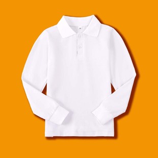 Children's Cotton Polo Shirt Boys and Girls Middle and Big Children's Long Sleeve T-Shirt Cotton White Polo Shirt Base Shirt