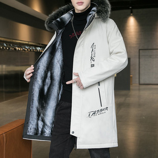 Foreign Trade Winter Trendy Brand Mid-length Cotton-padded Clothes Men's Hooded Warm Cold-resistant Cotton-padded Jacket fleece-lined Thickened Men's Coat