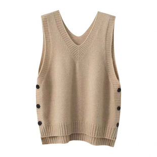 Vest vest coat spring and autumn waistcoat new knitwear women's sweater V-neck loose meat covering winter vest outer wear
