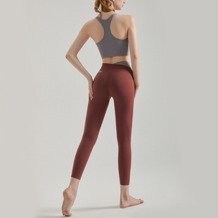 Color-block Cross Waist Yoga Clothing Women's New Fashion Sports Bra with Chest Pad Professional Running and Fitness Two-piece Suit