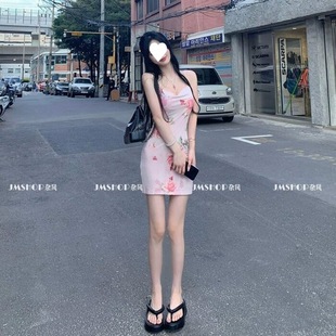Sicilian rose printed suspender skirt women's short summer sheath design sense swing collar long dress