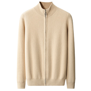 2022 autumn and winter high collar men's cashmere sweater silver ingot needle zipper cardigan knitted base shirt loose wool thick sweater