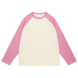 Heavy 260g double yarn cotton Raglan round neck T-shirt loose solid color men's and women's tops long sleeve autumn clothes bottoming shirt New