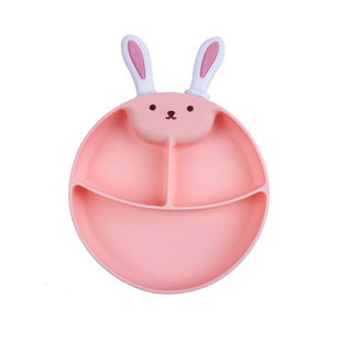 Children's Dinner Plate Cute Rabbit Creative Tableware Children's Silicone Baby Quantitative Plate Three-compartment Suction Bowl