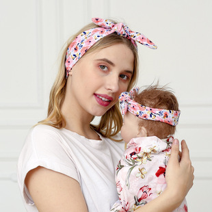 Foreign Trade Mother and Child Printed Rabbit Ears Set Mother and Child Leopard DIY Knot Hair Band Two-Piece Set 10 Colors