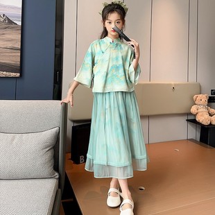 Girls' Jiangnan Watertown Spring and Summer Hanfu 2024 New Children's High-end Guofeng Dress Children's Chinese Buckle Set