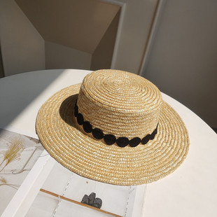 French Style Hepburn Style Crochet Lace Flat Top Straw Hat Women's Summer Travel Big Beach Sunshade Hat Top Hat