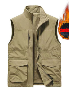 Autumn and Winter Double-sided Wear fleece-lined Multi-pocket Vest Men's Outdoor Fishing Photography Collar Vest Dad's Top