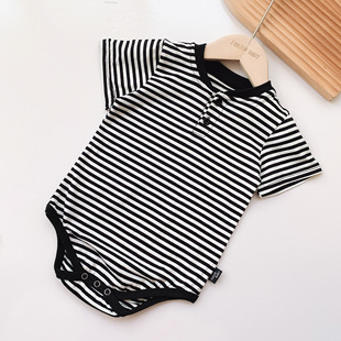 Baby Men and Women's Short-sleeved Cute Triangle Climbing Clothes Newborn Clothes Baby Wrap Fart Clothes Summer Stripes