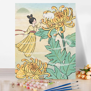 Guofeng Girl Digital Oil Painting diy Color Filling Hand-painted Antique Figure Flower Oil Painting Acrylic Pigment Painting