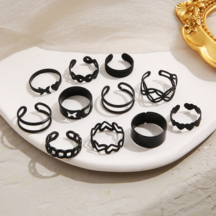 Guoxiu Europe and the United States cross-border hot black joint ring creative fashion hollow butterfly love ring set 11 pieces
