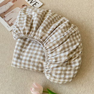 Simple washed cotton solid color single product fitted sheet student dormitory double solid color plaid bedspread mattress dustproof protective cover