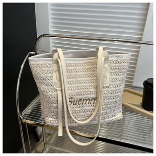 Straw woven bag for women 2023 Summer new casual simple large capacity woven bag western style commuter shoulder tote bag