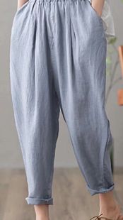 Running amount of pure linen casual pants 2025 spring new elastic waist trousers women's inner hemming leggings 8801