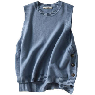 Spring and Autumn sleeveless knitted vest loose round neck sweater vest women's Korean-style outer wear all-matching waistcoat small outer wear fashion