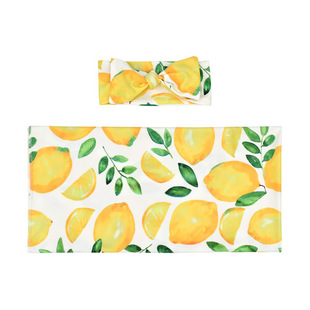 European and American Spring and Summer Printed Swaddling Newborn Hair Belt Wrapping Towel Baby Cap Swaddling Towel Baby Photography Blanket Two-piece Set