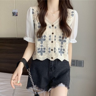 Lace Embroidery Hollow Knitted Cardigan Summer Women's Shirt 2025 New Design Sense Niche Short Top Clothes