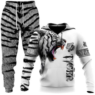 2023 foreign trade new spring and autumn suit 3D digital animal printing hooded pullover sweater men and women sports suit