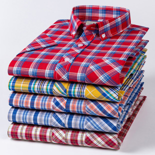 Summer New Cotton Thin Plaid Short-sleeved Shirt Super plus size Youth Men's Cotton Plaid Shirt Top