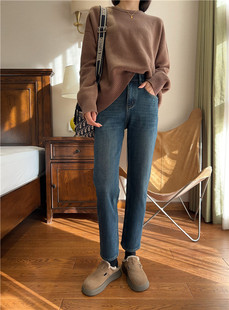 Slimming Gods Pants Tencel Kapok High Waist Baguette Pants Small Straight Jeans Women's 2024 Winter fleece-lined