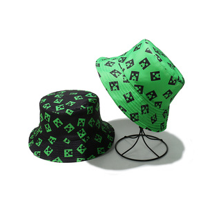 Cross-Border European and American Xiyin Summer New Sun Hat Minecraft Game Cartoon Print Fisherman Hat Basin Hat for Men and Women