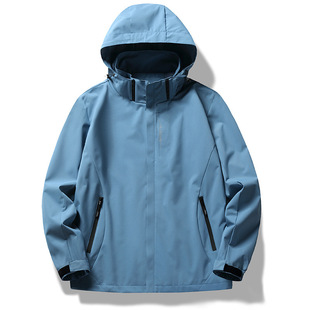 Autumn new couple's charge coat thin solid color detachable hooded non-liner single coat men's wholesale printing