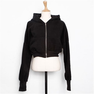 Pure Cotton 2024 Spring and Autumn New zipper cardigan coat high-grade business American hooded sports short sweater for women