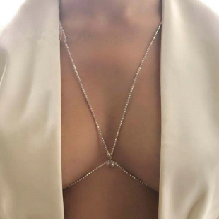 2023 new simple hollow bra chain ins All-match shiny rhinestone bikini body chain