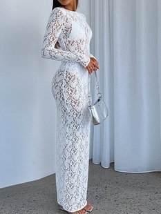 French sexy perspective dress Amazon export cross-border hollow lace pattern pure want to show off body dress