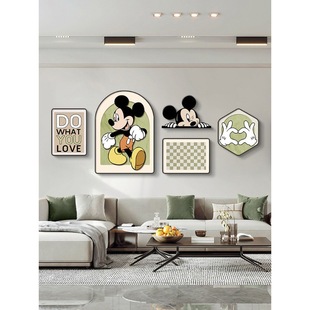 Cream Style Mickey Living Room Decorative Painting 2024 New Mickey Mouse Mural Advanced Sense Sofa Background Wall Hanging Painting
