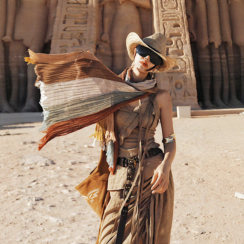 Wasteland Style Cotton and Linen Scarf for Women Egyptian Northwest Desert Travel Thin Retro Literary Silk Scarf Ethnic Style Shawl