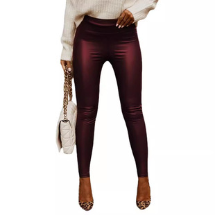 INS European and American style 2025 autumn and winter women's new high waist hip fashion street shoot tight imitation leather trousers women