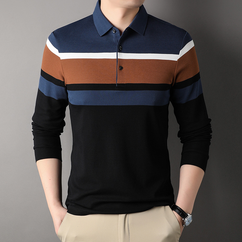 Hot-Selling 2025 Spring and Autumn New Men's Casual Long-Sleeve Polo Shirt with Turn-Down Collar, Cotton, Youth Print, Fashionable Men's Clothing