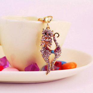 Jewelry Cute Crystal Elegant Kitten Animal Alloy Keychain Accessories Key Chain for Girlfriend Bag Buckle Bag Pendant