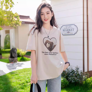 5028 Girl's Short-sleeved T-shirt Casual Loose Teenager High School Girl's Junior High School Student Summer Top Trendy