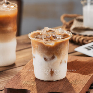 Cafe borosilicate heat-resistant glass coffee cup simple flared ice American latte cup drink cup printed pattern
