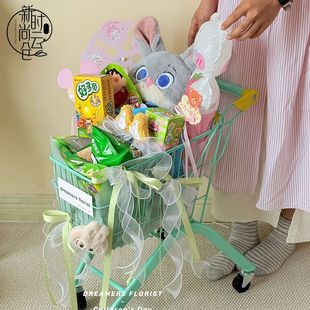 New Children's Day High Color Value Shopping Cart Doll Gift Cute Cartoon Exquisite Flower Shop Flower Art Material