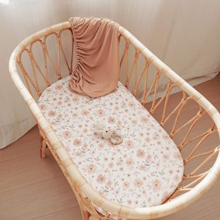 Cross-border Baby Cradle Bed Cover 2-piece Printed Breathable Skin-friendly Cotton Yarn Cradle Mattress Removable Change Cover