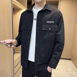 Workwear Men's Shirt Thin Spring and Autumn 2023 New Fashion Youth Lapel Coat Autumn Casual Clothes