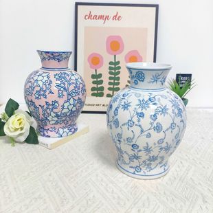 Pure hand-painted blue and white new Chinese vase blue and white porcelain advanced sense ceramic flower hydroponic dried flower living room ornaments wholesale