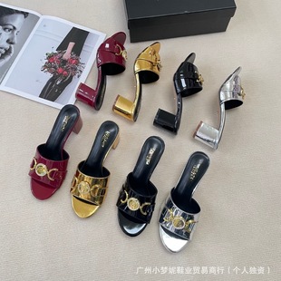 Foreign Trade High-heeled Slippers Pearl Sandals and Slippers Women's Summer Outer Wear High-heeled Joker One-word plus size Women's Shoes