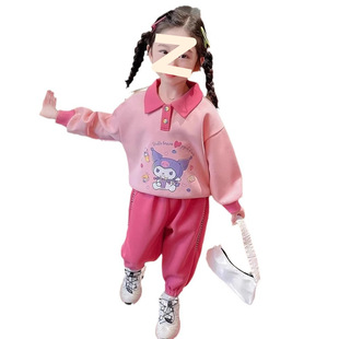 Girls' Winter Wear Sports suit 2024 New Cartoon Lel Polo Shirt Trousers Korean Style Fashionable Casual Two-piece Set