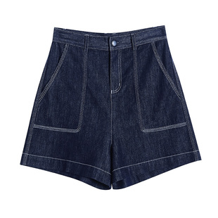 Tannin Blue Vintage American Style High Street Denim Shorts Women's Summer Thin High Waist Loose Slimming Petite A- line Pants