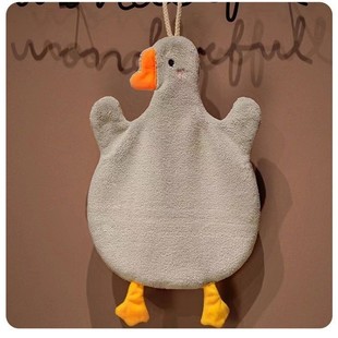 Cartoon White Goose Hand Wiping Towel Toilet Hand Wiping Handkerchief Cyber Red Coral Fleece Wiping Towel Hanging Cute Wash Towel